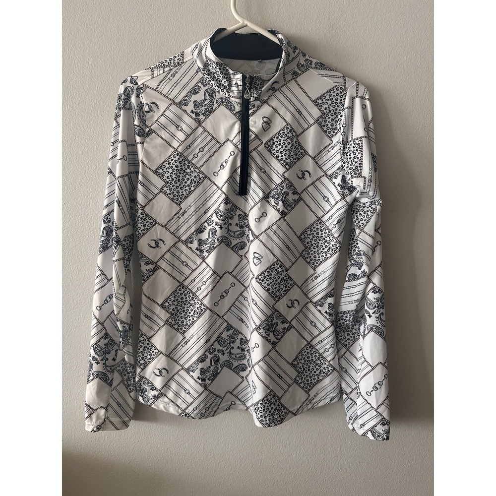 SanSoleil XS 1/4 Zip Sun Shirt Mesh Long Sleeve Equestrian AOP Bits Horseshoes